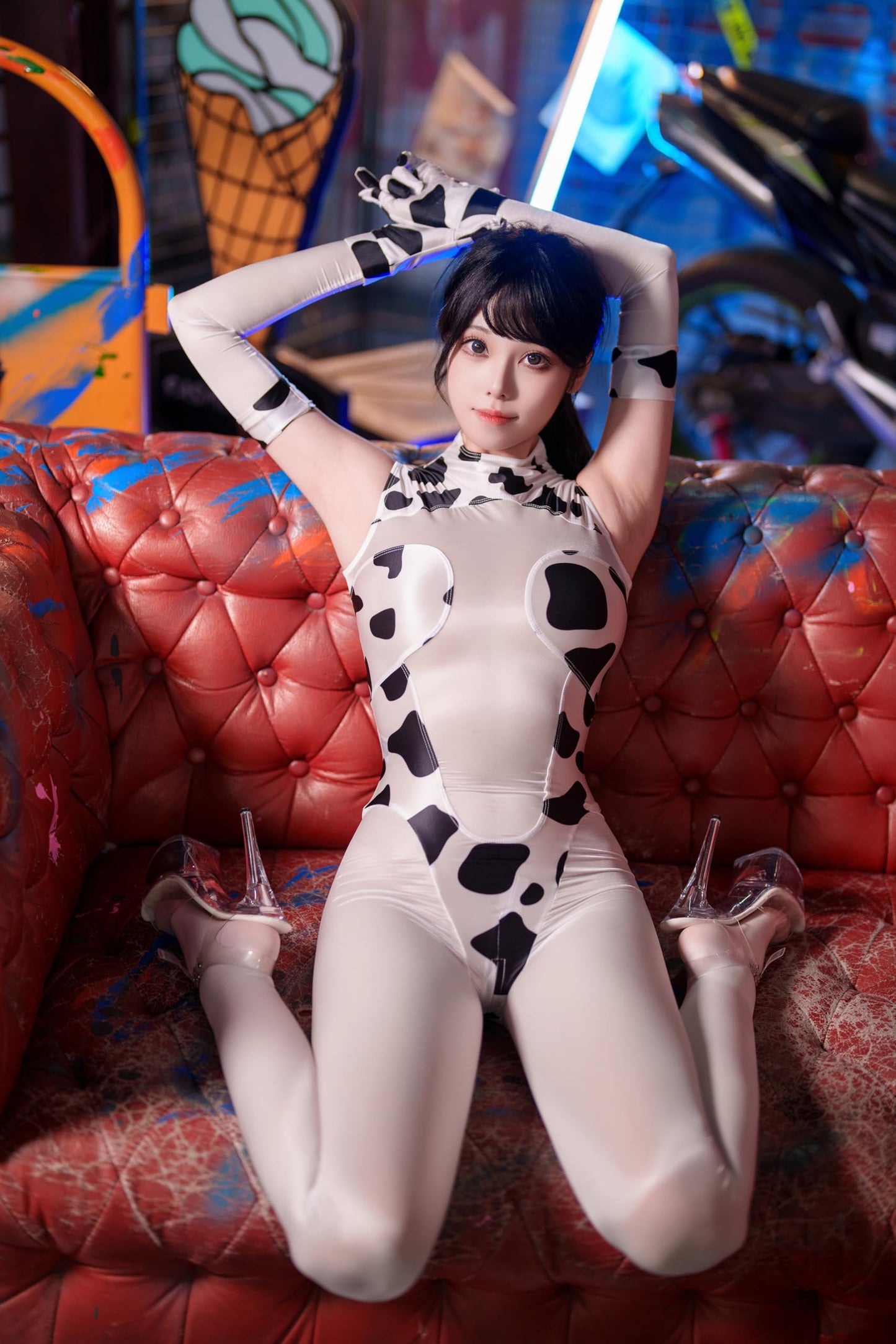 [LOST-G]牛柄 ボディスーツ コスプレ レディース ハイレグ レオタード
