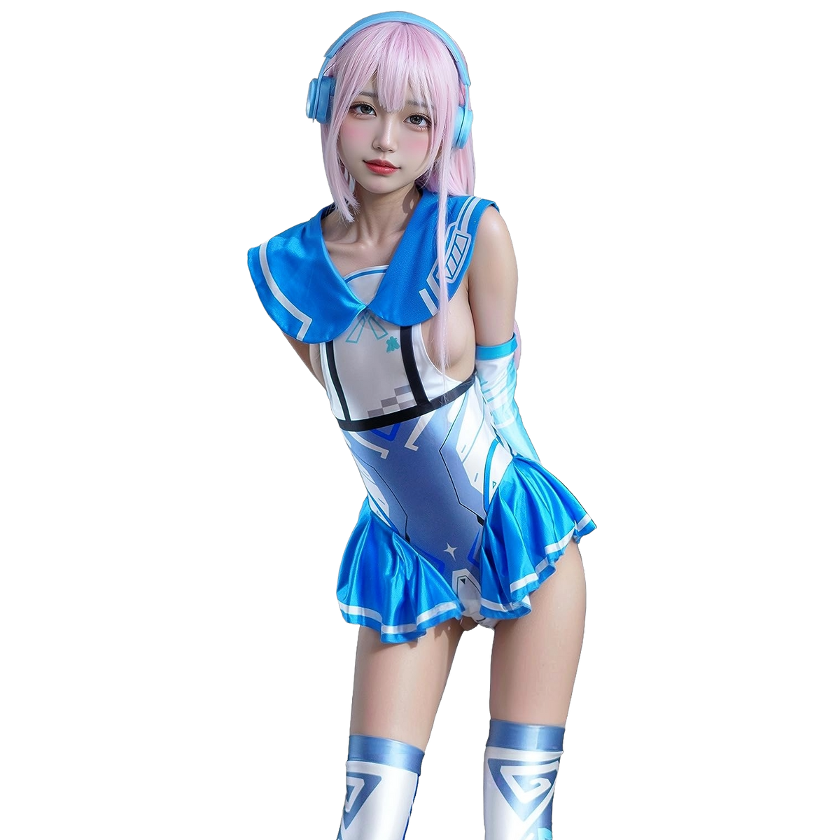 [LOST-G]サイバー セーラー コスチューム 4点セット レディース コスプレ ボディースーツ アームカバー ニーハイ 全6色