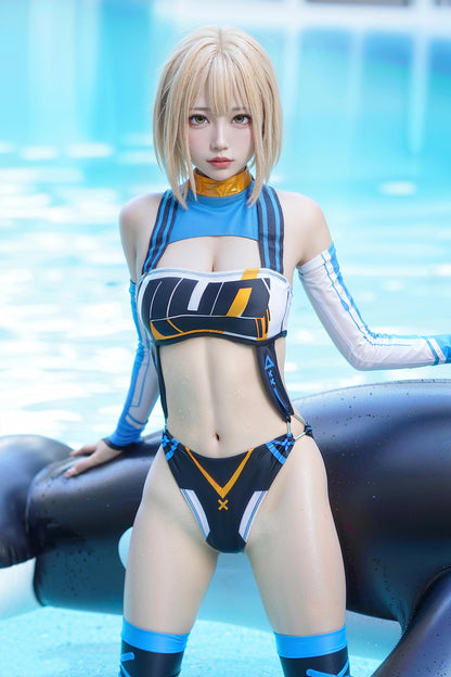 [LOST-G]サイバー レースクイーン コスチューム 5点セット レディース コスプレ ボディースーツ アームカバー ストキング