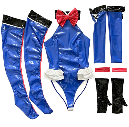 [LOST-G]光沢 バニー コスプレ ボディスーツ コスチューム セット ハイレグ ボディースーツ グローブ付き ニーハイ付き レディース