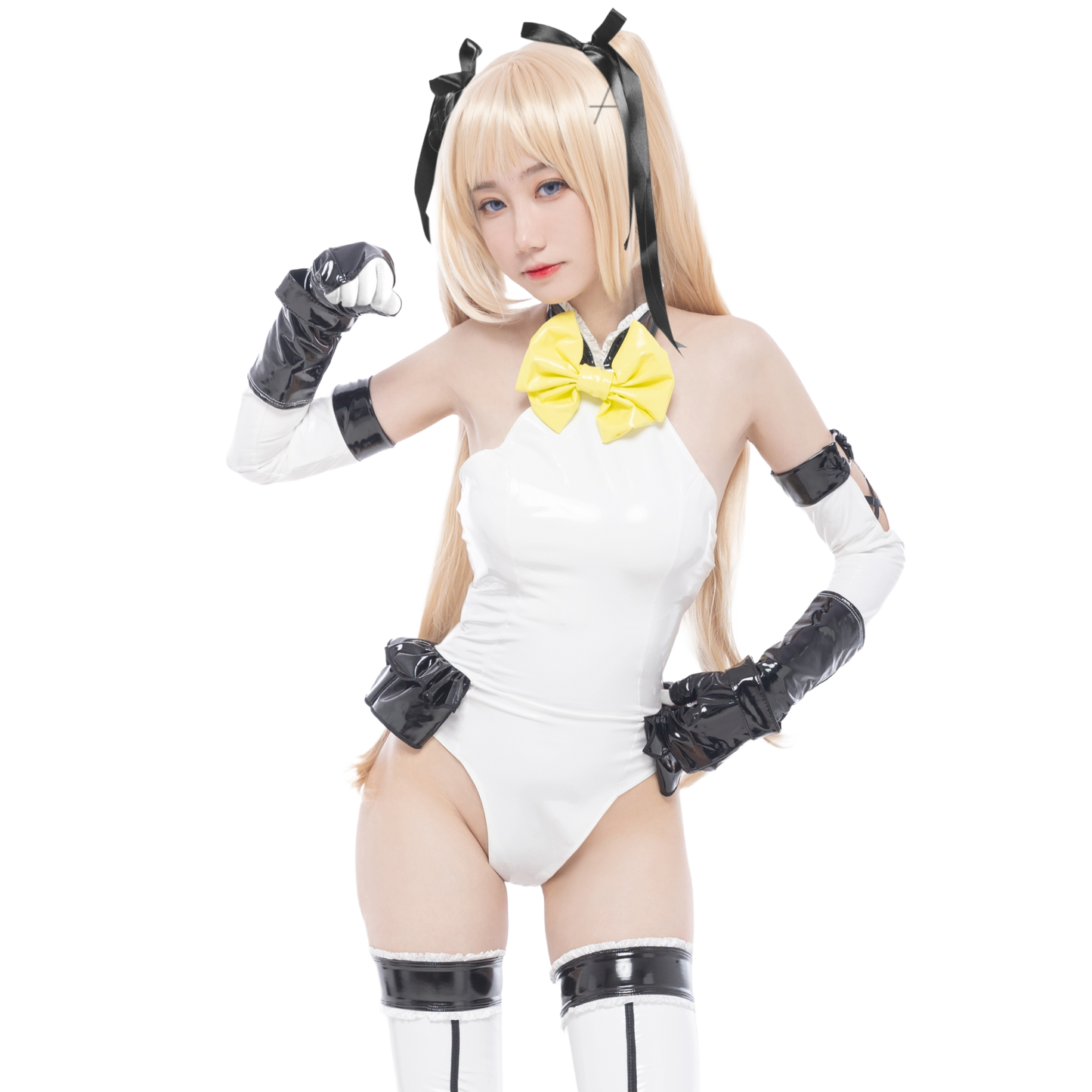 [LOST-G]光沢 バニー コスプレ ボディスーツ コスチューム セット ハイレグ ボディースーツ グローブ付き ニーハイ付き レディース
