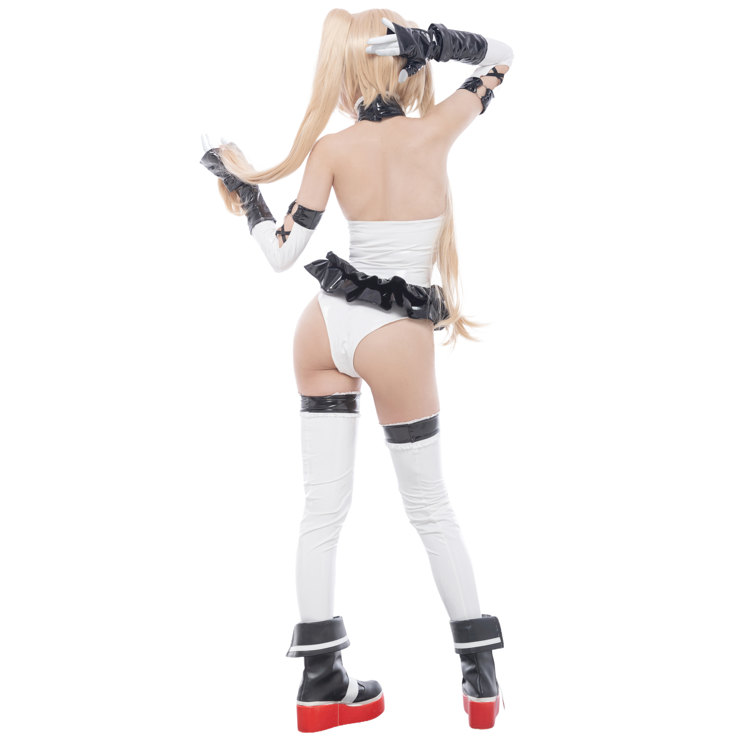 [LOST-G]光沢 バニー コスプレ ボディスーツ コスチューム セット ハイレグ ボディースーツ グローブ付き ニーハイ付き レディース