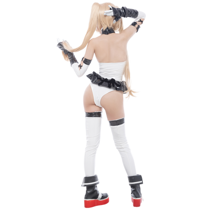 [LOST-G]光沢 バニー コスプレ ボディスーツ コスチューム セット ハイレグ ボディースーツ グローブ付き ニーハイ付き レディース