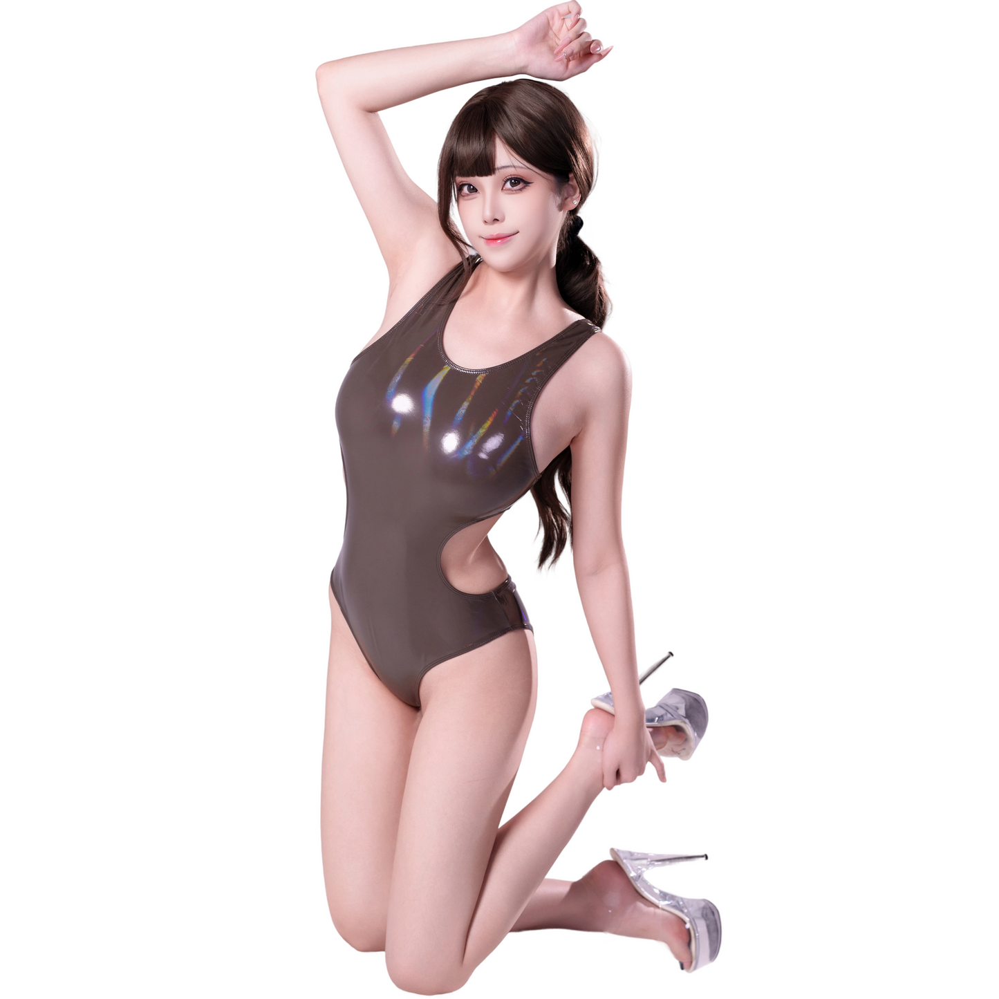 [LOST-G]エナメル風 ハイレグ水着 レディース セクシー ボディスーツ 光沢 スイムウェア