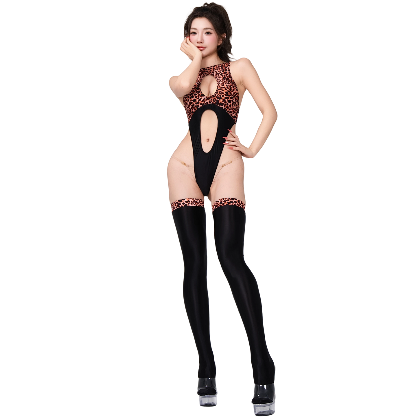 [LOST-G]ヒョウ柄 ハイレグ ボディスーツ レディース セクシー コスプレ レースクイーン コスチューム