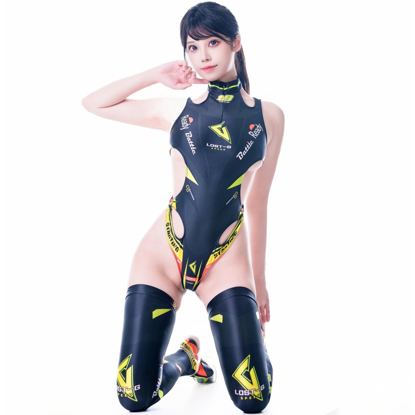 [LOST-G]サイバープリント RQコスチューム レースクイーン衣装 ハイレグ ボディスーツ ニーハイ付き