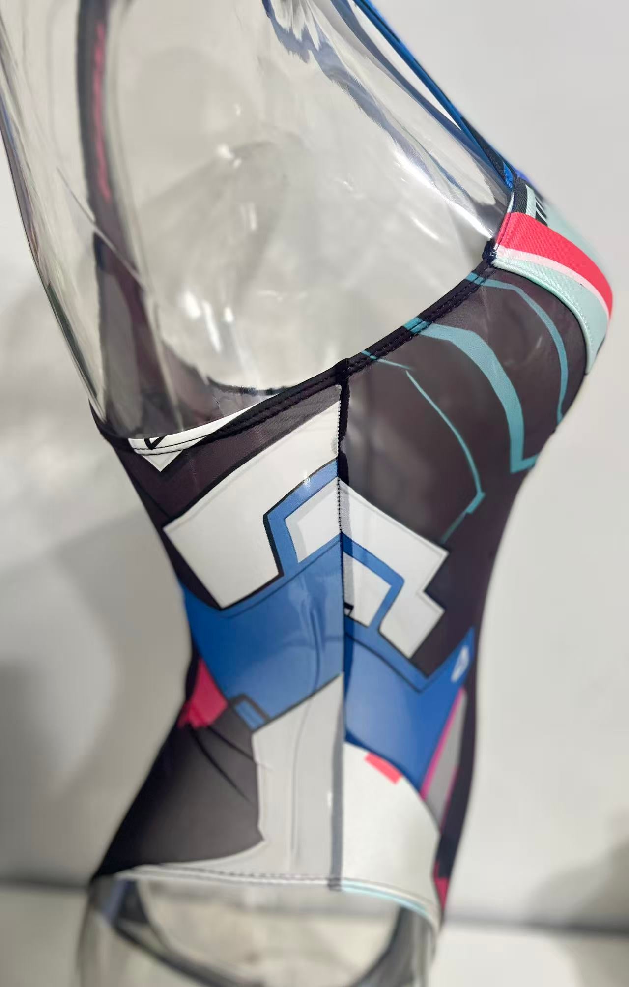 [LOST-G]サイバープリント ハイレグ水着風 ボディスーツ レディース コスプレ SFデザイン シースルー セクシー スイムウェア