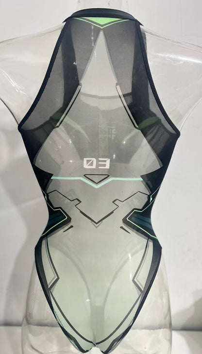 [LOST-G]サイバープリント ハイレグ水着風 ボディスーツ レディース コスプレ SFデザイン シースルー セクシー スイムウェア