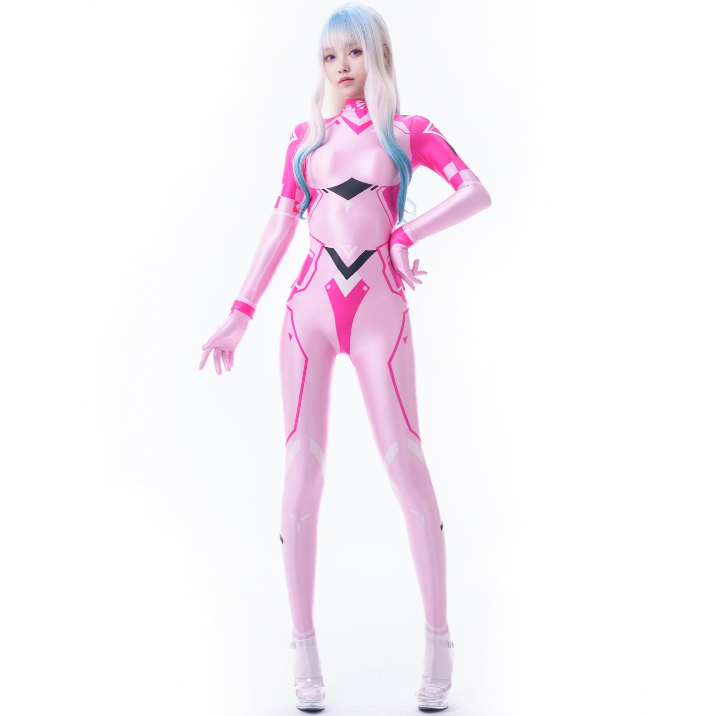 サイバー ボディスーツ ピンク レディース 全身タイツ コスプレ