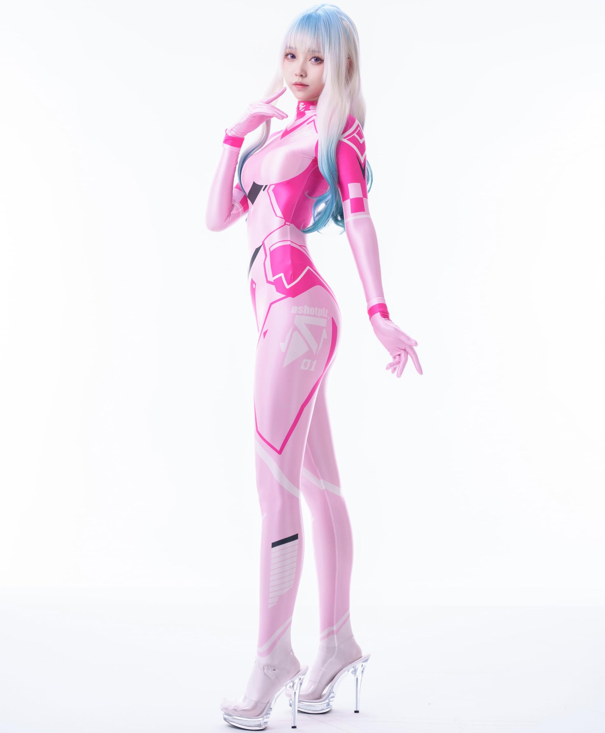 サイバー ボディスーツ ピンク レディース 全身タイツ コスプレ