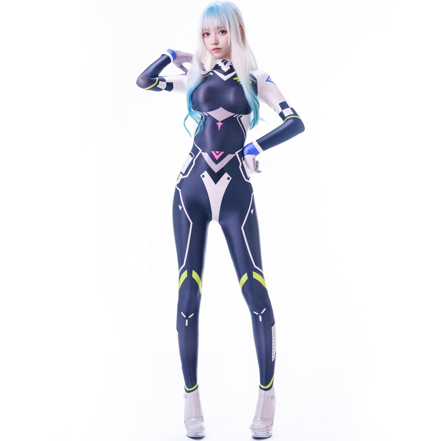 サイバー ボディスーツ ネイビー レディース コスプレ 全身タイツ