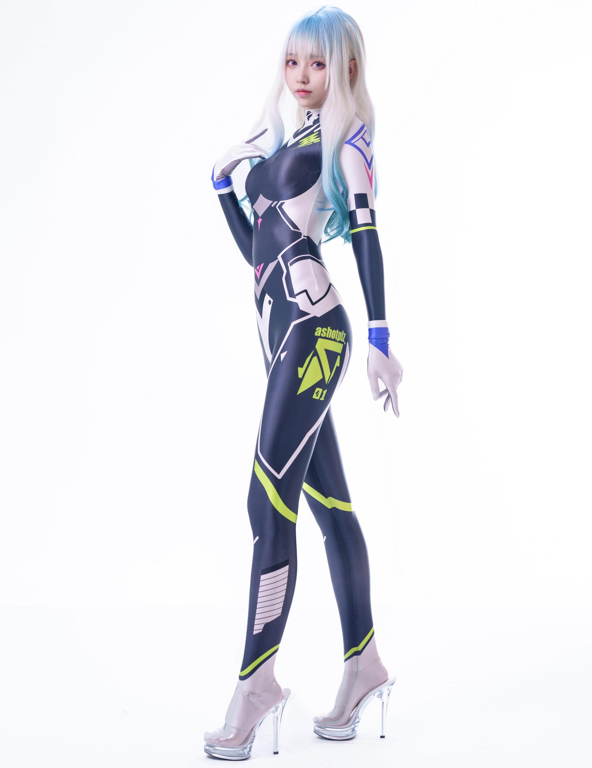 サイバー ボディスーツ ネイビー レディース コスプレ 全身タイツ