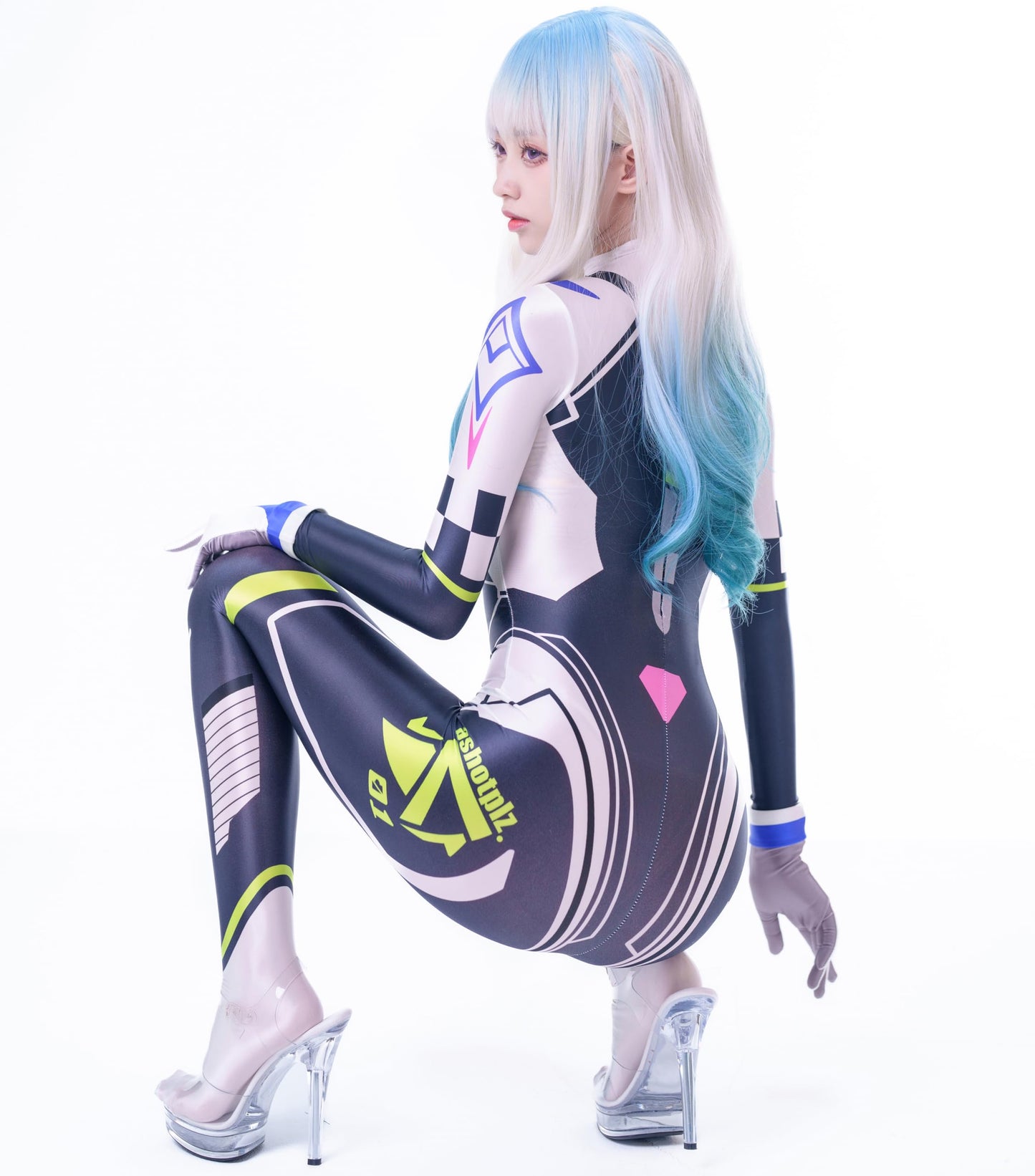 サイバー ボディスーツ ネイビー レディース コスプレ 全身タイツ